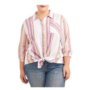 Terra & Sky striped woven button top plus 4x
